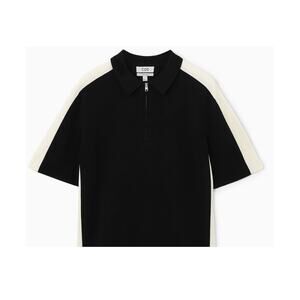 COS Relaxed Milano Knit Polo Shirt XL Half Zip Black + Cream Colorbock Cotton
